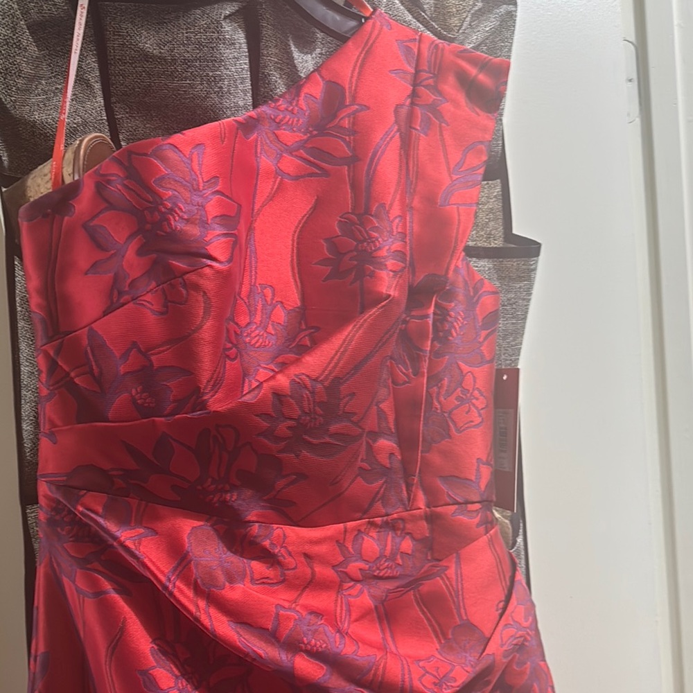 Red and Purple Floral One-Shoulder Dress